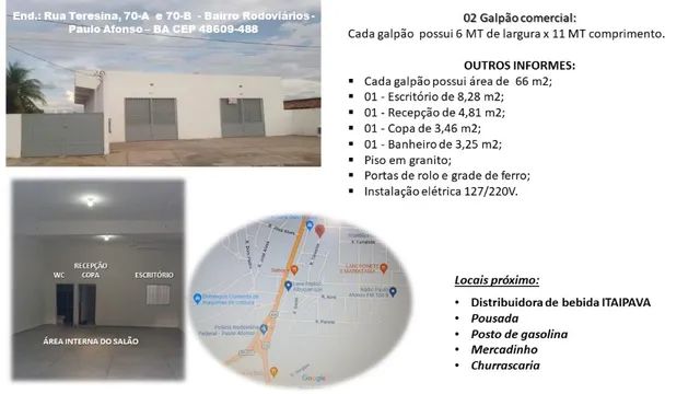 Captação de Loja para locação na Rua Teresina, Rodoviários, Paulo Afonso, BA
