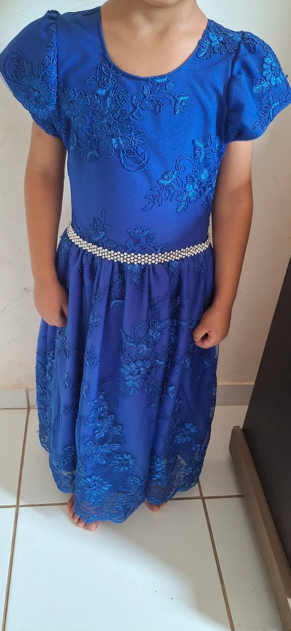 Vestido Azul Infantil Bordado