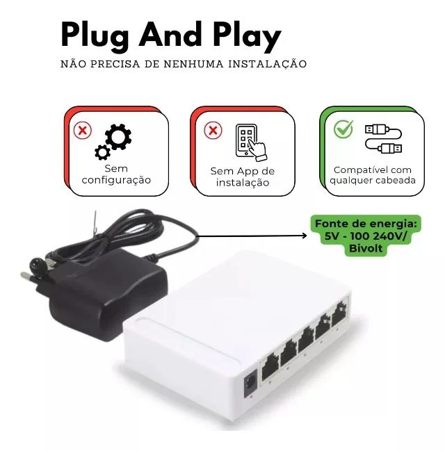 Switch 5 Portas Knup Gigabit De Rede Hub 1000mbps Rj45 Bivolt Lan - Foto 4
