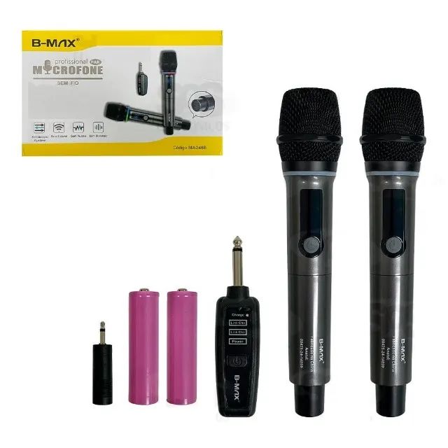 Kit 2 Microfones Sem Fio Dinâmicos Com Painel B-Max BM-248B - Foto 5