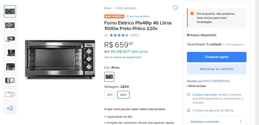 Forno Elétrico de Bancada Philco 46lts - Foto 5