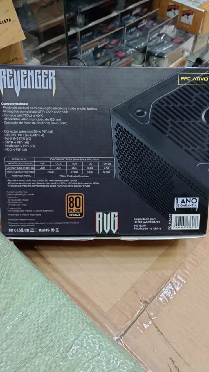Fonte ATX 750W Revenger 80 Plus Bronze | PFC Ativo | Bivolt Automático - Foto 2
