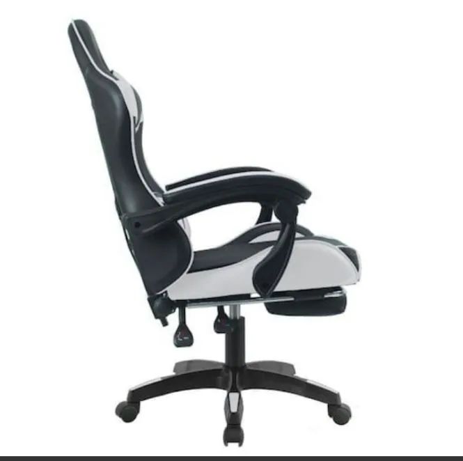 Cadeira Gamer Nova com Descanso para os Pés - Branca e Preta - Foto 4