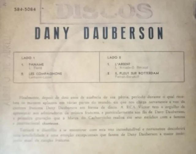 Disco de 1961(importado) da Dany Dauberson - Paname - RCA Victor - França - Foto 2