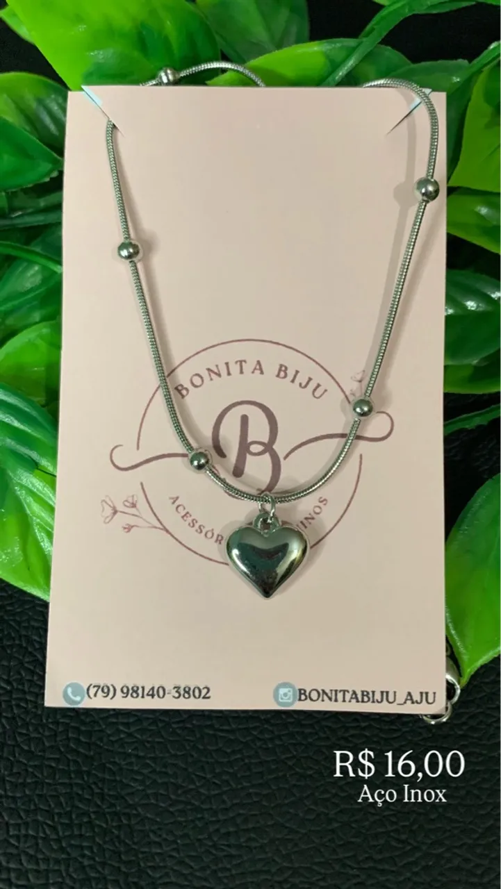 Colar Coração Aço Inox - Bonita Biju