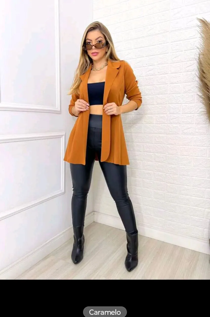 Casaco Blazer Longo caramelo Feminino