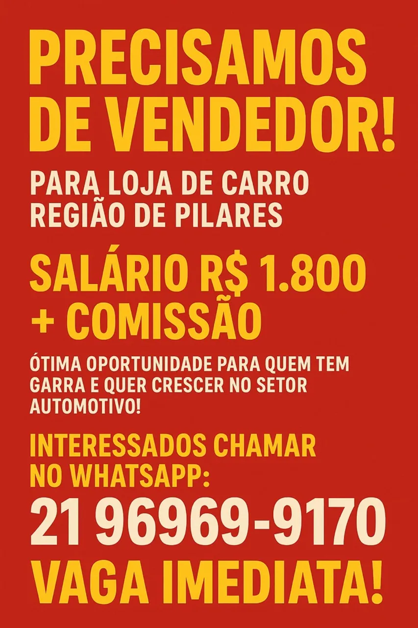 Precisa-se de vendedor para. Loja de carro