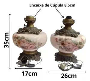 ABAJUR ANTIGO DE MESA, PORCELANA PINTADO A MÃO - Foto 4