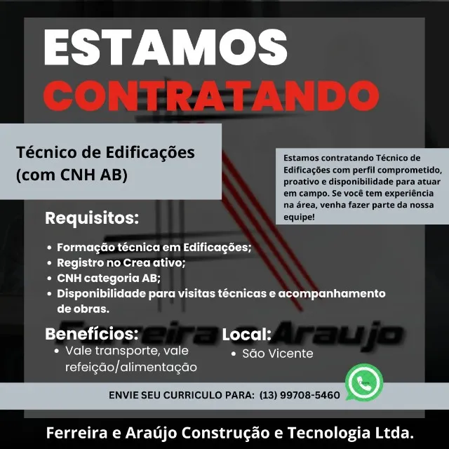 VAGA TECNICO DE EDIFICAÇÕES