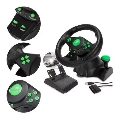 Volante de Vibração c/ Pedal e Cambio Gamer Pro Kp-5815a P/ Xbox 360 PS3 PS2 PC USB Preto/ - Foto 2