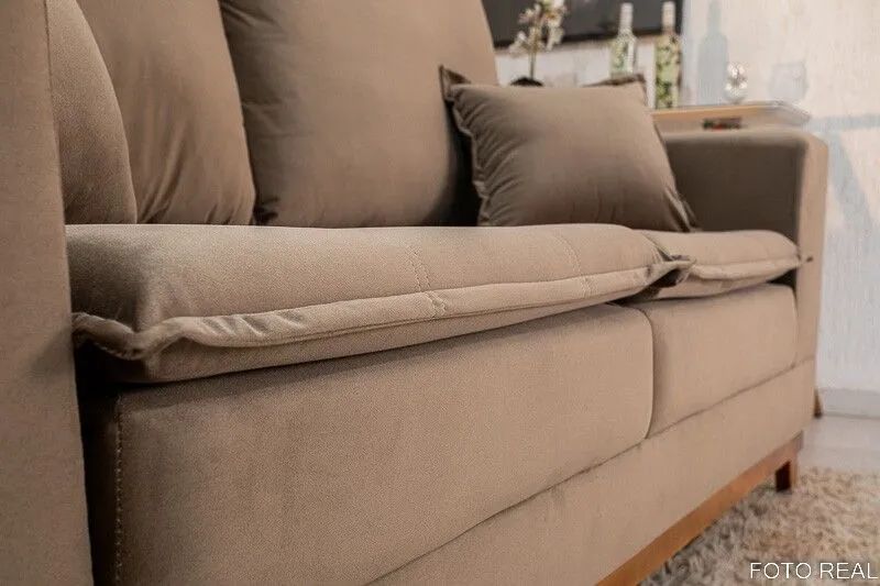 Sofá 3 Lugares 200cm Veludo Marrom Molas Ensacadas  - Foto 3