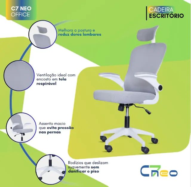 Cadeira Executiva Escritório Ergonômica Apoio Lombar Tela Mesh Confortável C7 Neo - Office - Foto 2