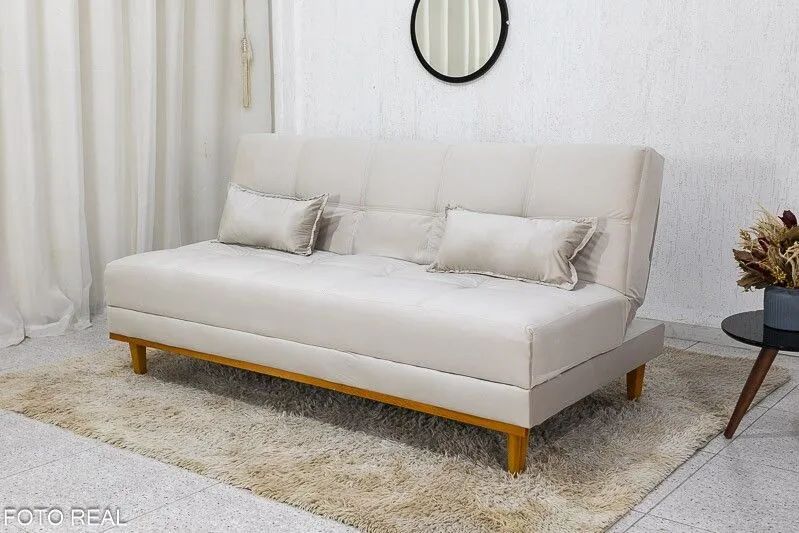 Sofá Cama Casal Molas Bonnel Sofá 3 Lugares Veludo Bege