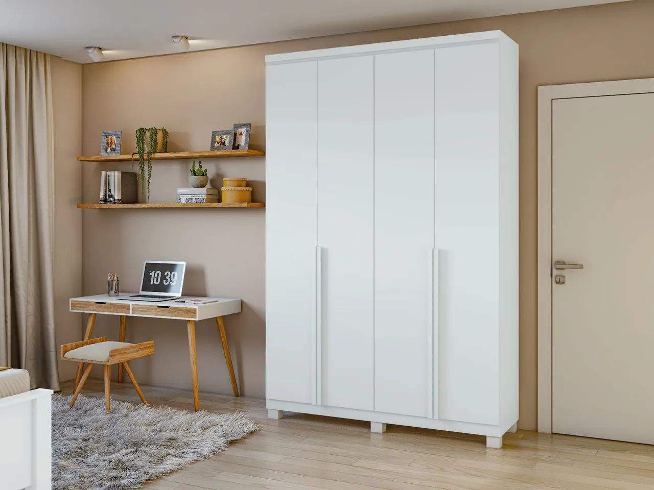 ROUPEIRO SOLTEIRO 100% MDF 4 PORTAS 2 GAVETAS