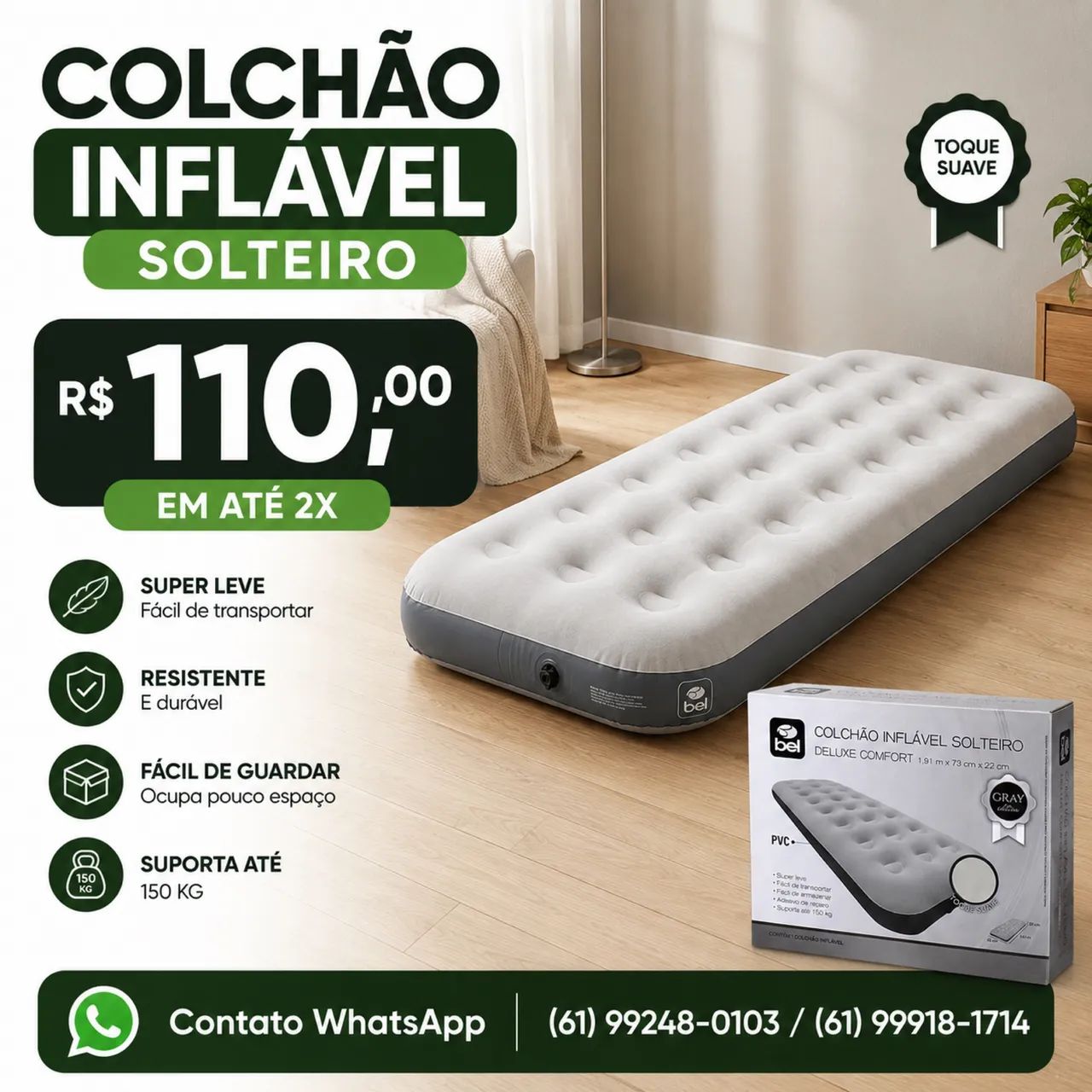 COLCHÃO INFLÁVEL SOLTEIRO BEL FIX