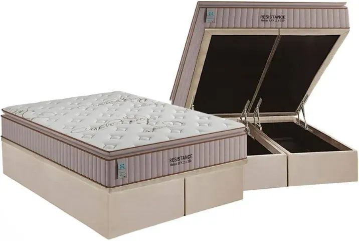 Cama Base Baú Bege e Colchão Resistance King