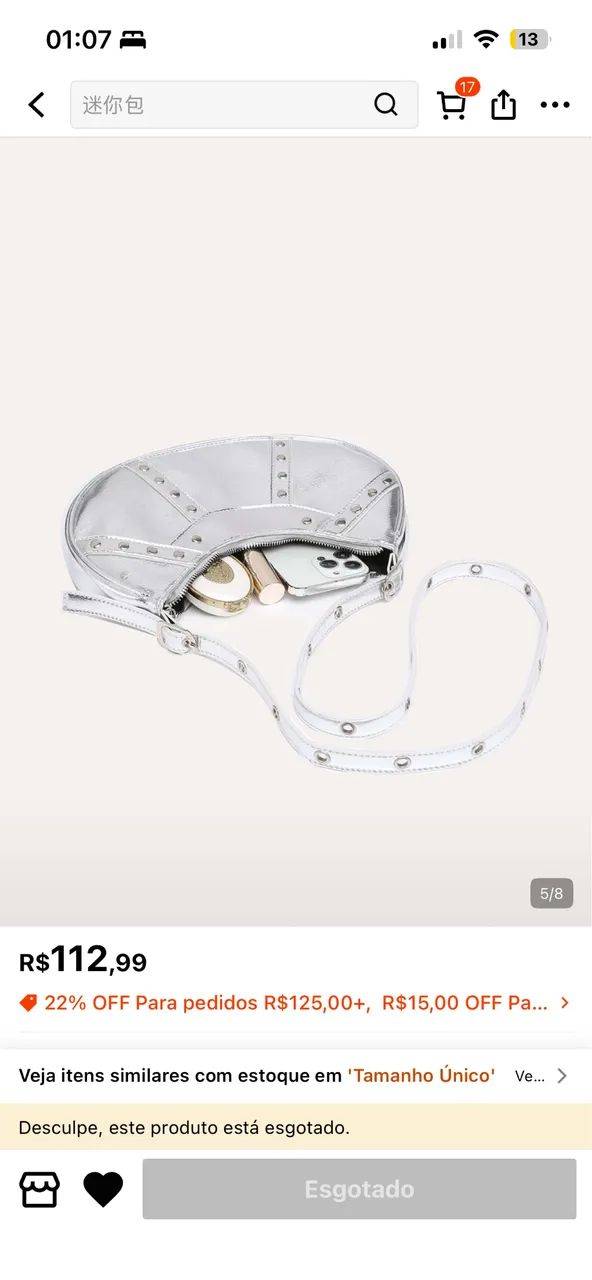 Bolsa de ombro prata Shein nunca usada - Foto 2