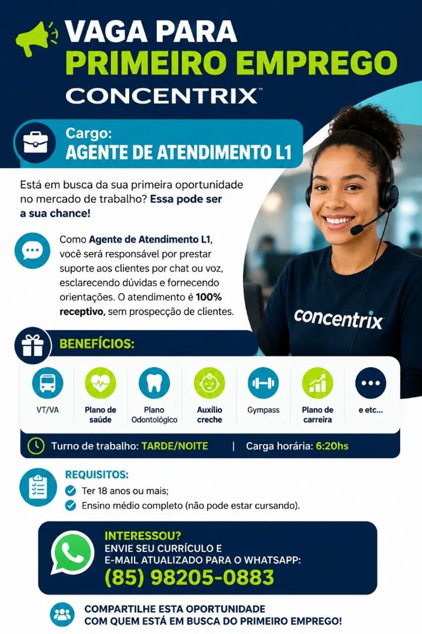 Vaga de emprego - AGENTE DE ATENDIMENTO (aceitamos primeiro emprego)