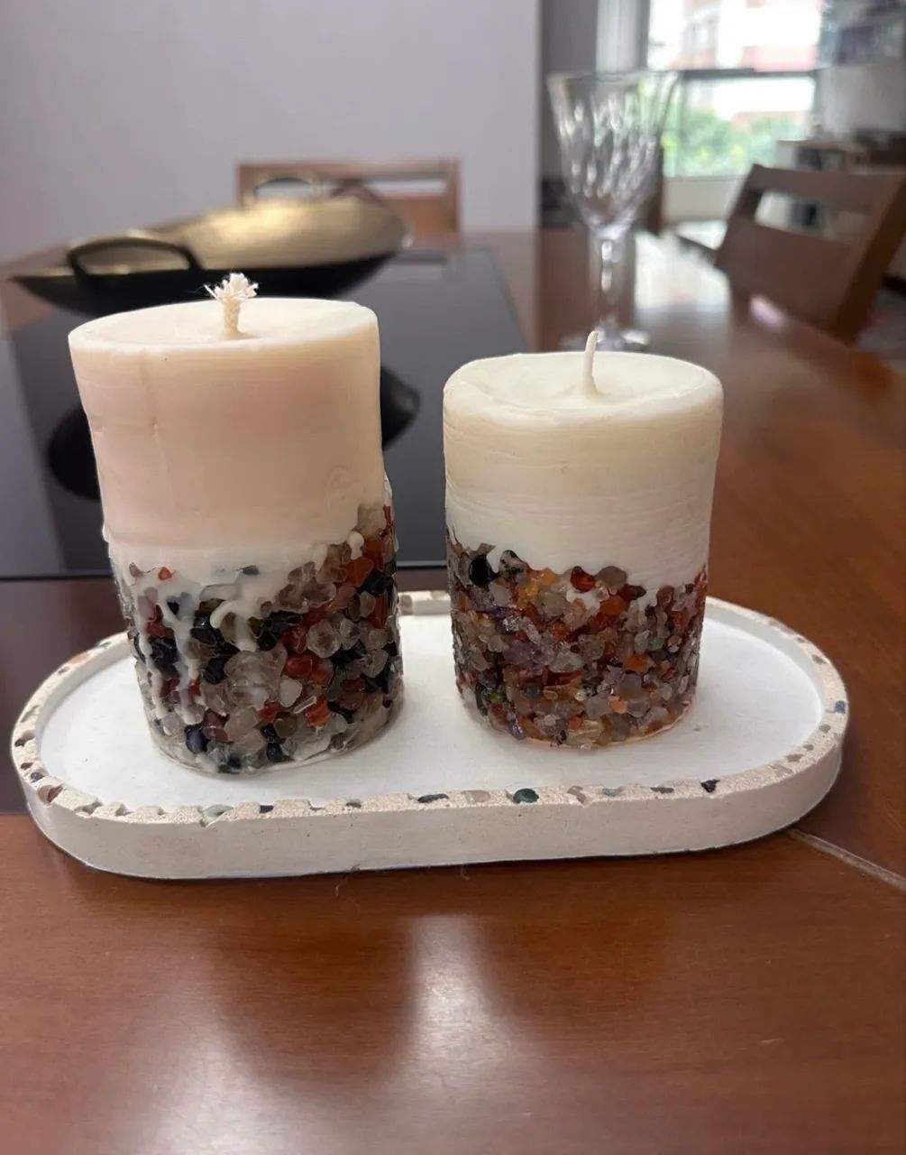 Conjunto de velas com cristais 