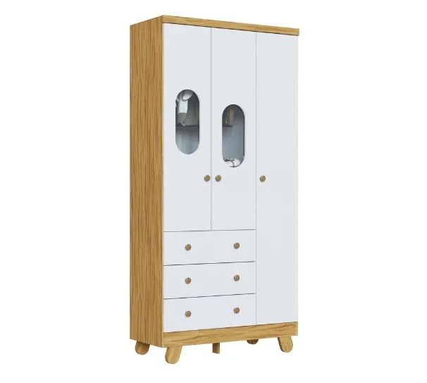 Roupeiro Pingo 3 Portas, 100% MDF - Peroba - Foto 2