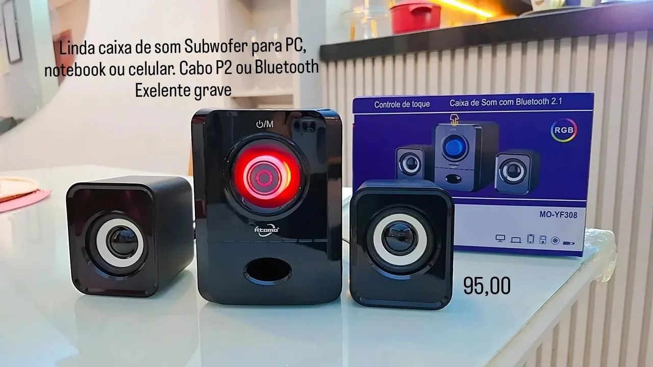 Mini Subwofer para pc, notebook e TV, entrada p2 e bluetooth 