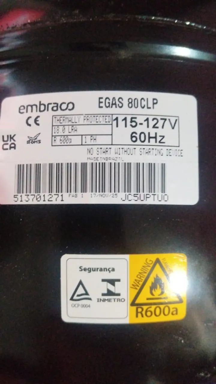 Compressor 1/4 R600 110V EMBRACO  - Foto 2