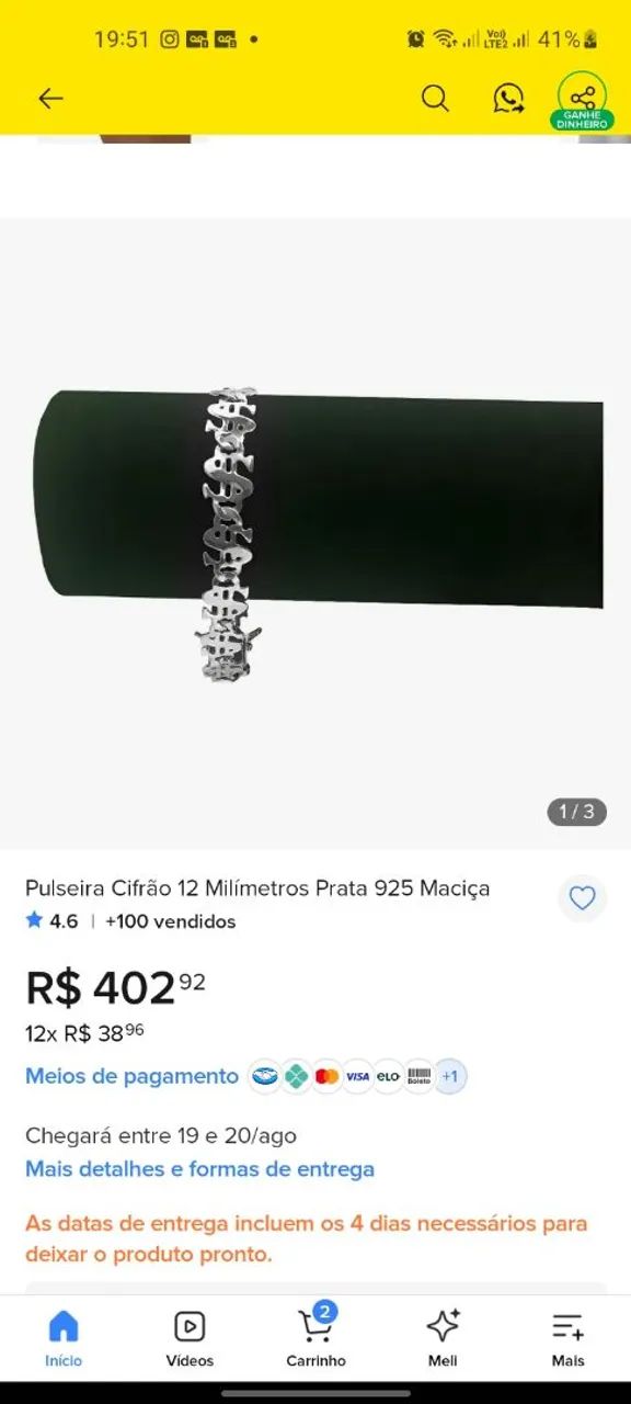 Pulseira Prata Cifrão 925 - Foto 4