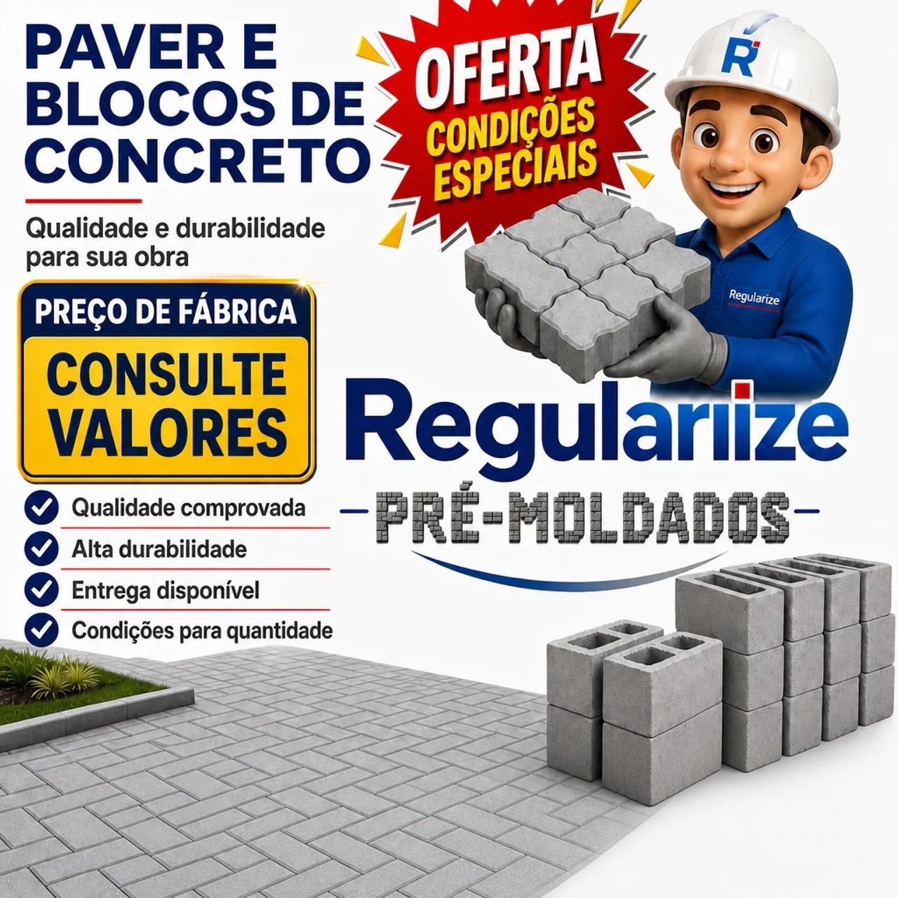 Paver e Blocos de Concreto. Regularize Pré-Moldados.