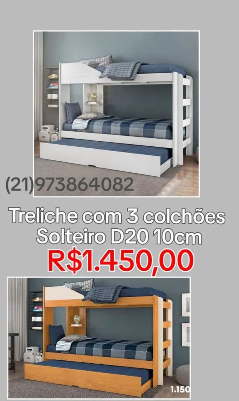 TRELICHE COM 3 COLCHÕES D20 10CM ESPUMA  - Foto 3