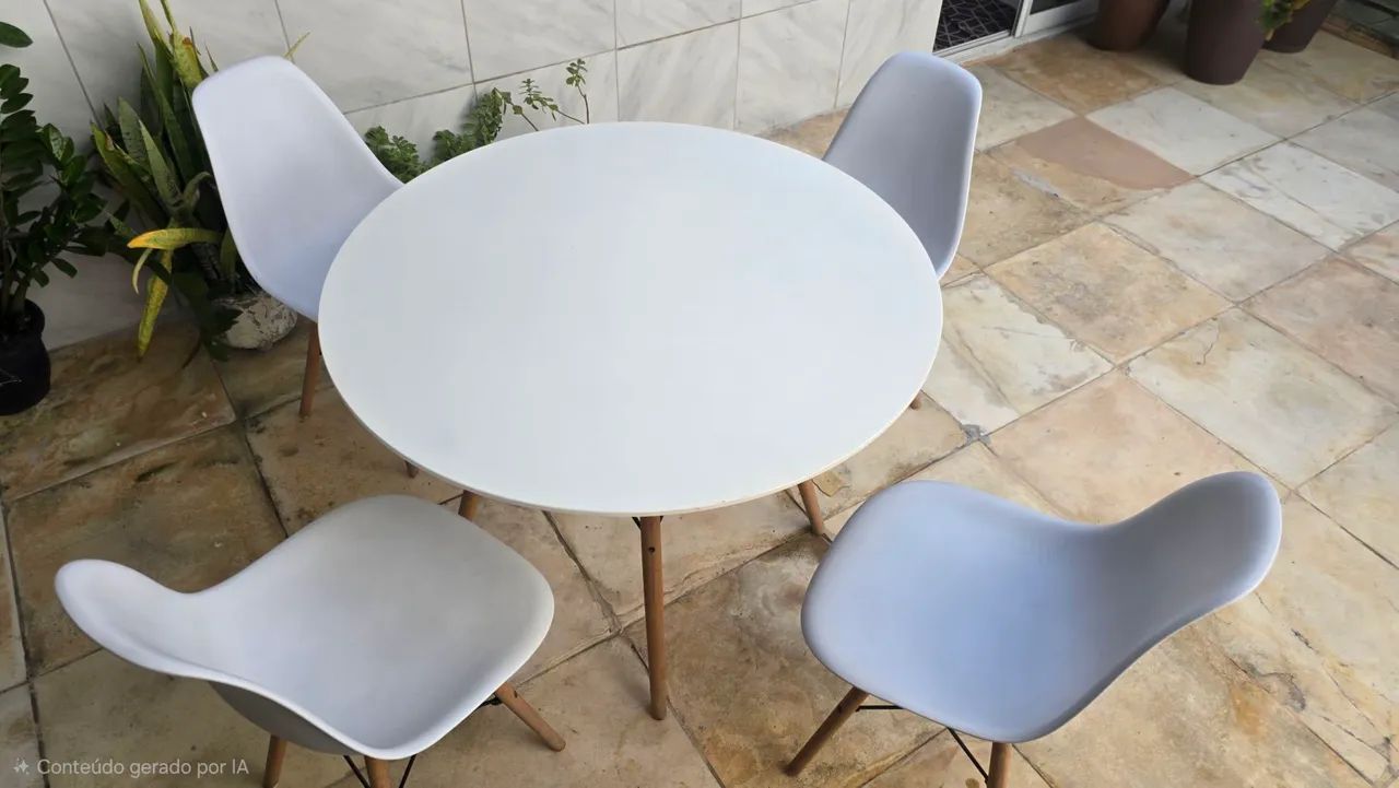 Conjunto de mesa Eames redonda branca 