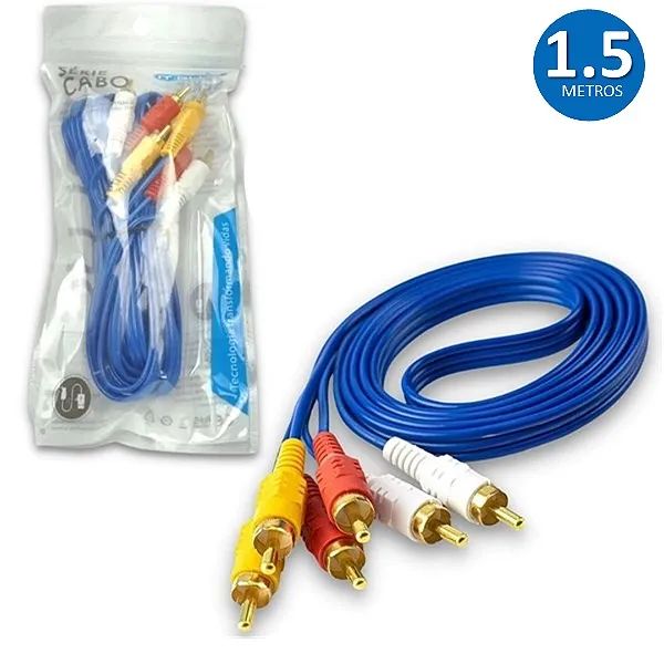 Cabo de Áudio e Vídeo RCA 3x3 (Amarelo, Branco, Vermelho) - It-Blue 