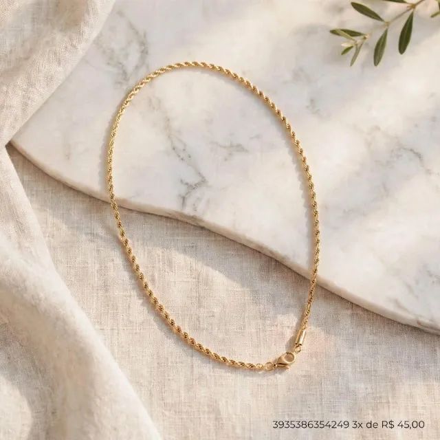 Colar Cordão Baiano Rope 3mm Dourado - Colar Torcido Ouro 18k 40cm + Extensor