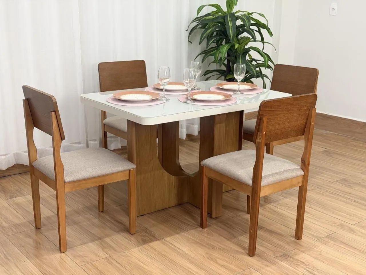 Mesa de Jantar 120x80 com 4 Lugares Linho Bege - Foto 3