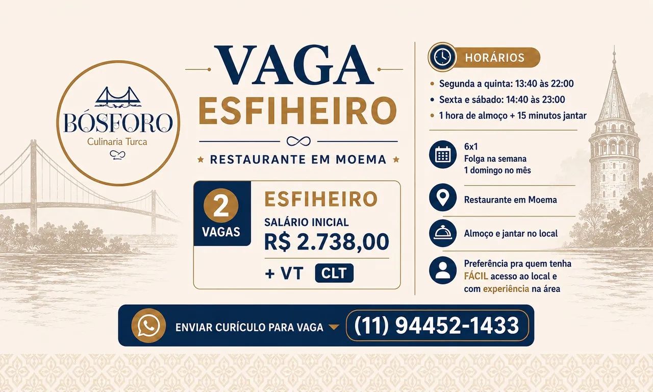 Vaga restaurante esfiheiro