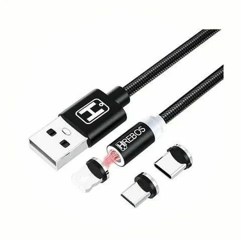 Cabo Magnético 1 Metro Hrebos Para Celular 3x1 conectores V8 - Tipo C - Lightning