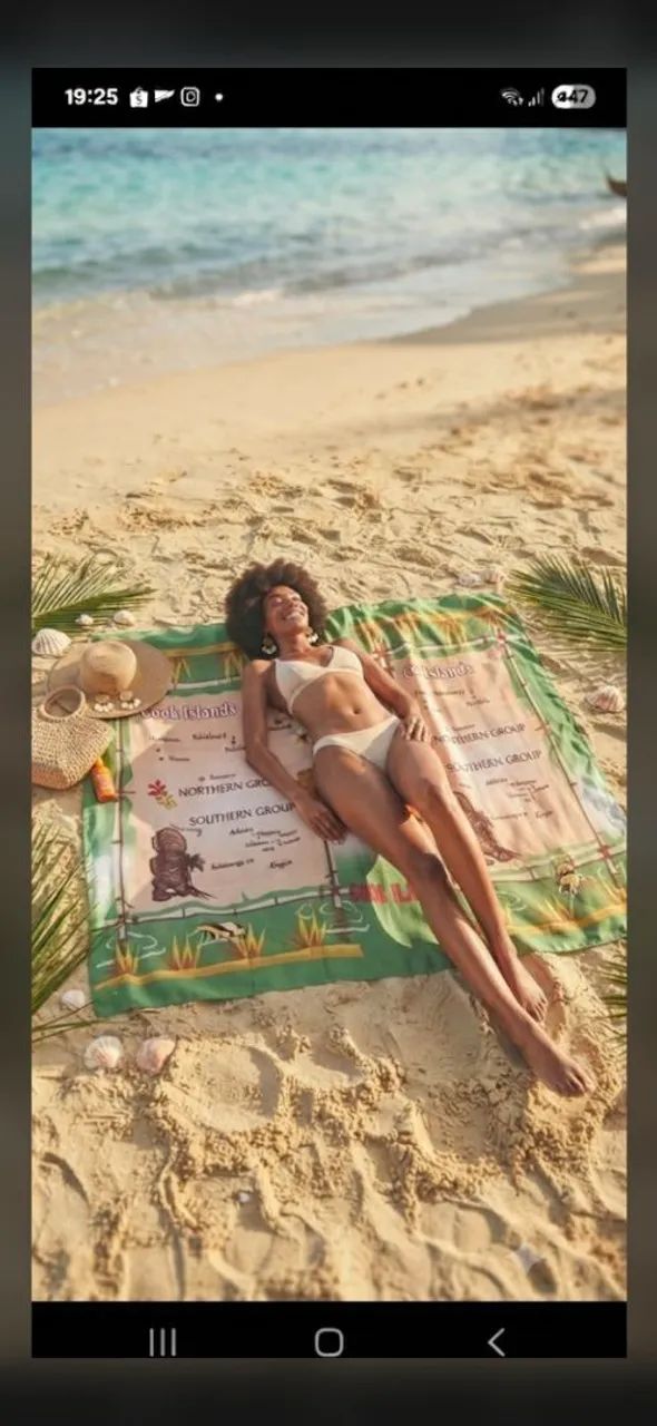 Canga ou saída de praia verde com mapa da Ilhas Cook original  - Foto 2