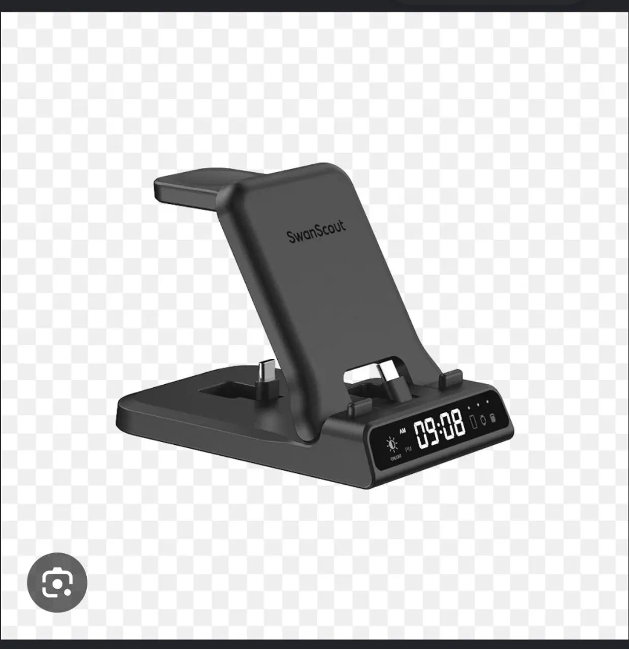 Base de carregamento iPhone com relógio 