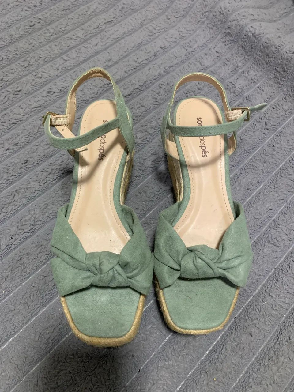 Sandália anabela verde - Foto 3