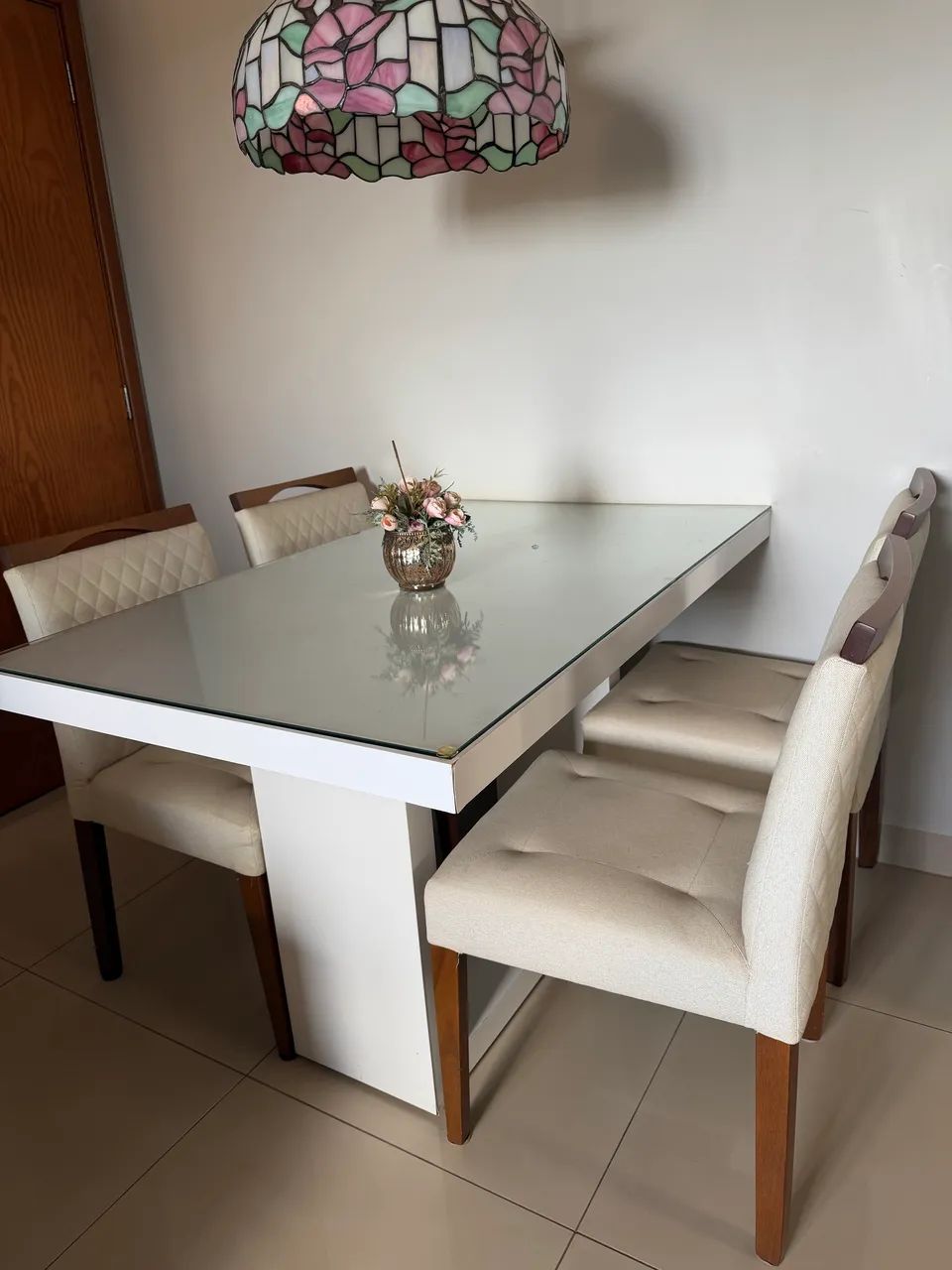 Conjunto com 4 Cadeiras de Jantar Estofadas - Bege/Off-White - Foto 3