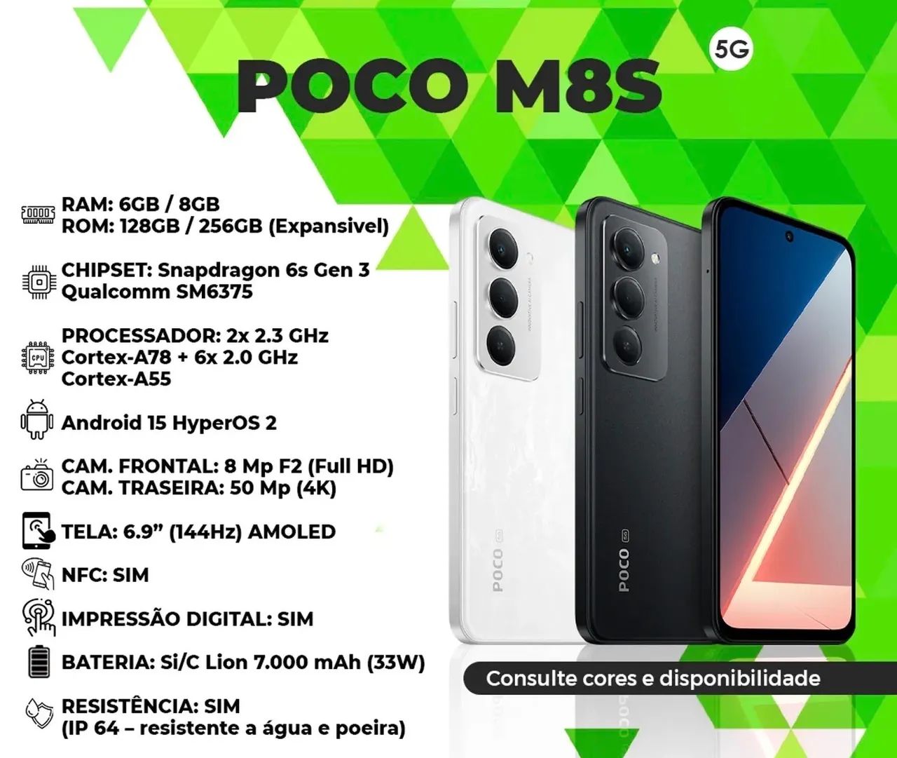 Poco M8S 5G NFC 256+08 Preto Branco Lançamento 