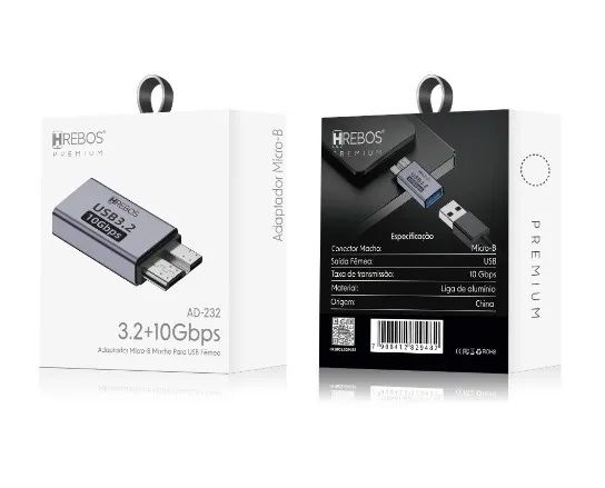 Adaptador Micro-B para USB Hrebos AD-232 - 3.2 + 10Gbps USB FEMEA X HD EXTERNO 3.2 - Foto 4