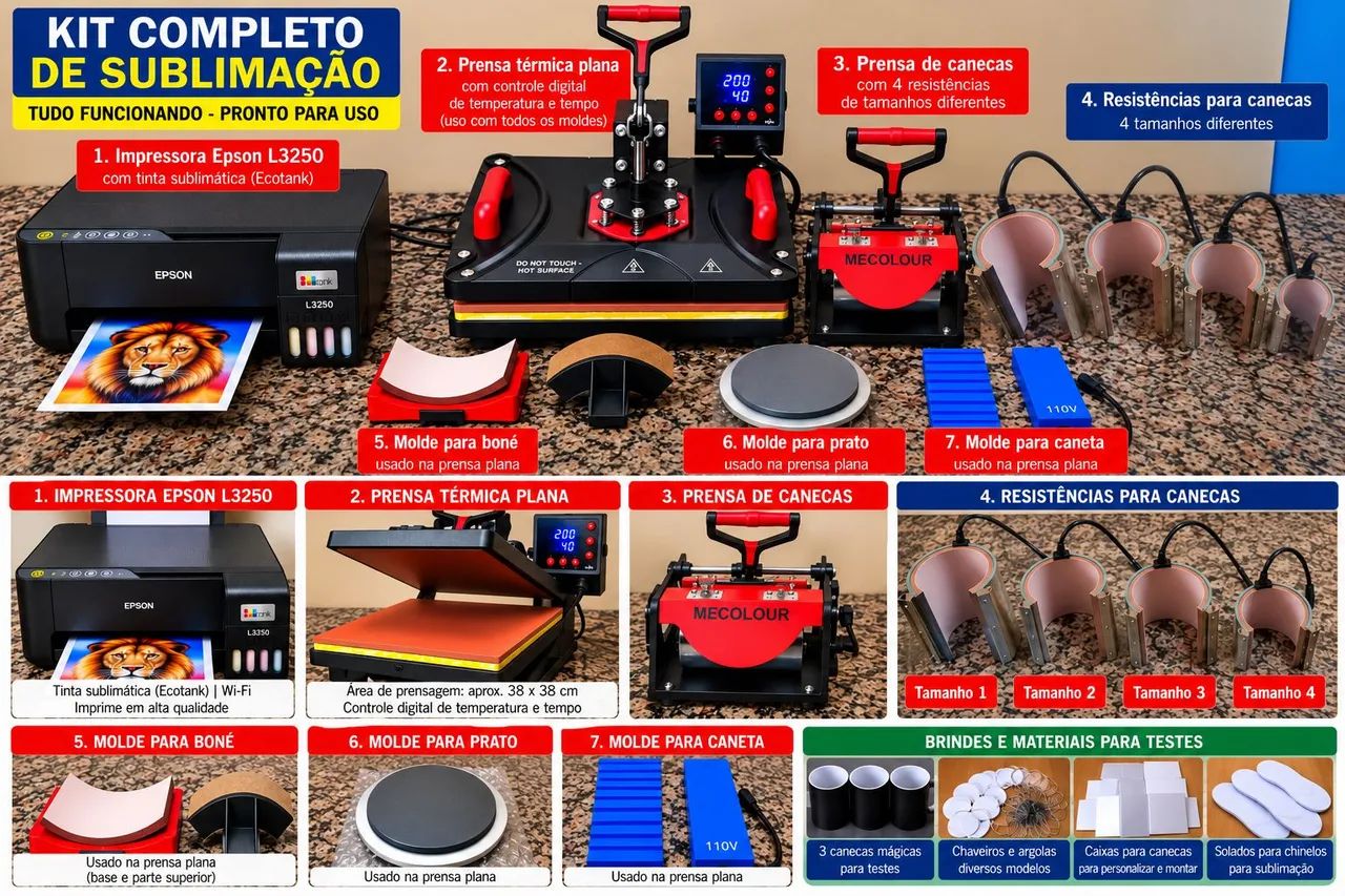 Kit Completo de Sublimação com Impressora Epson e Prensas
