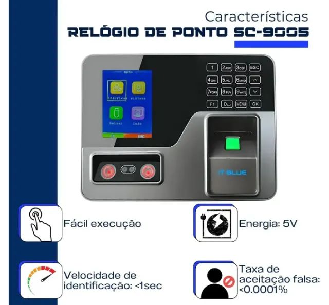 Máquina Relógio Ponto Biométrico e facial Eletrônico Digital  - Foto 2