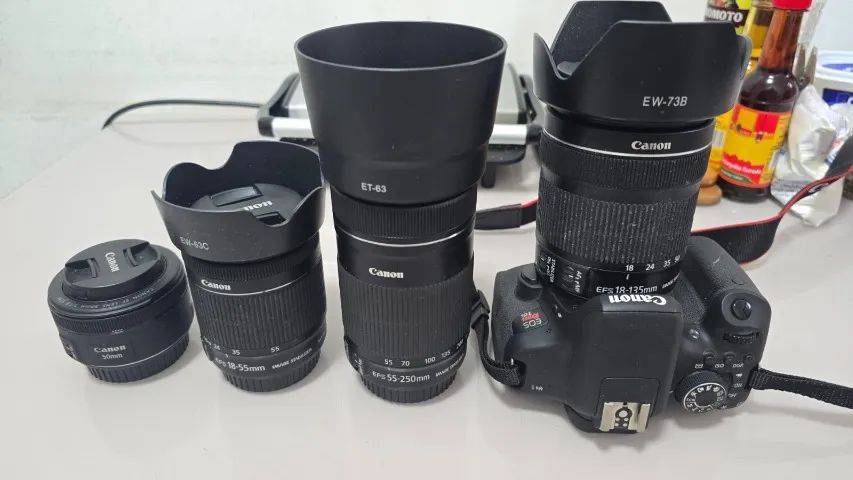 Câmera Canon T6i (com várias lentes e flash)