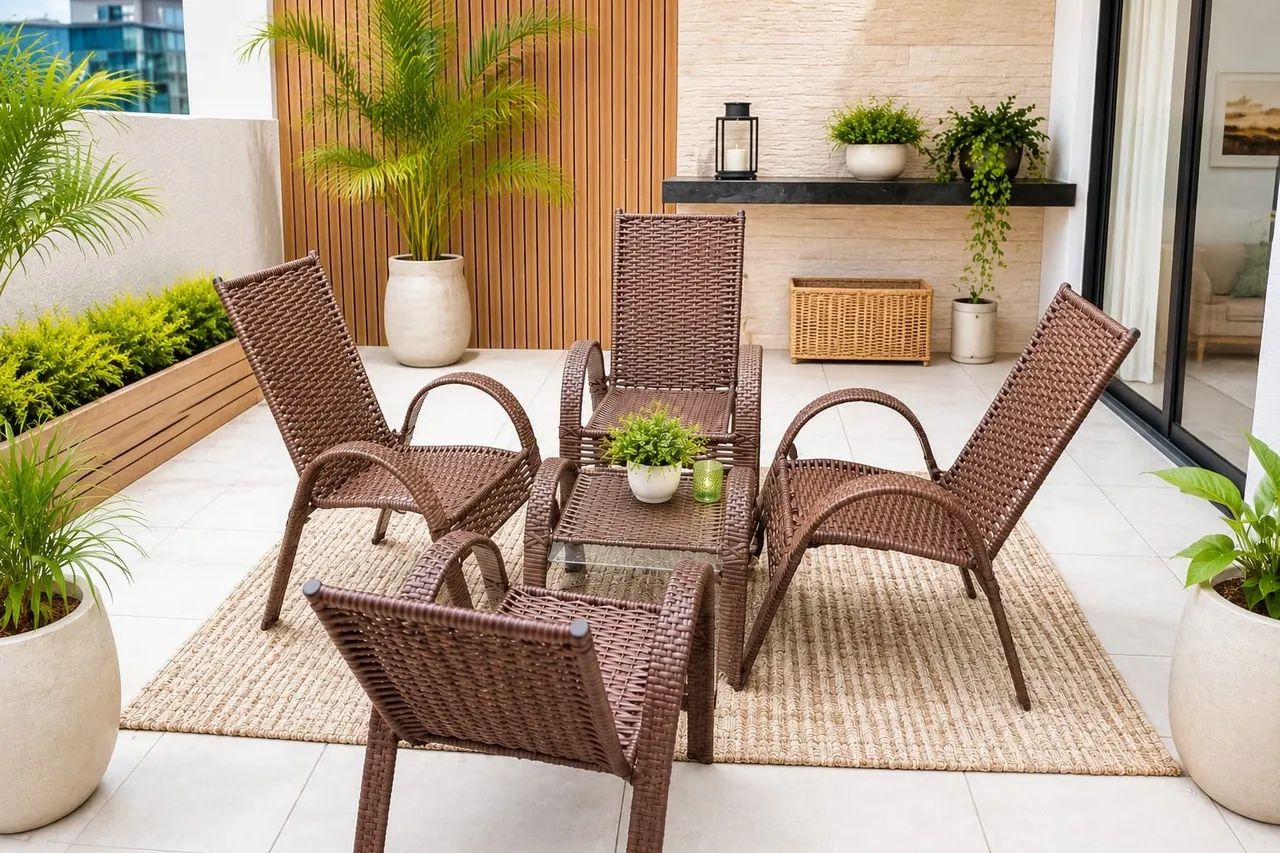 Conjunto de varanda de vime 