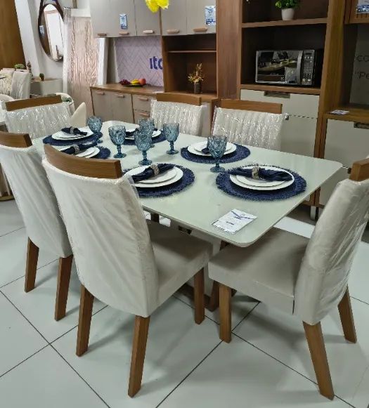 Conjunto de Mesa Veneza 180 com vidro 6 Cadeiras - Foto 3
