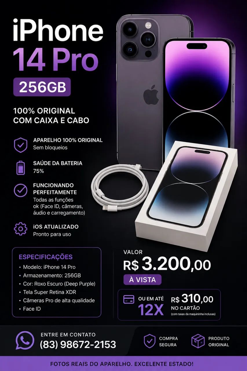 iPhone 14 Pro 256 gb na caixa  todo original 