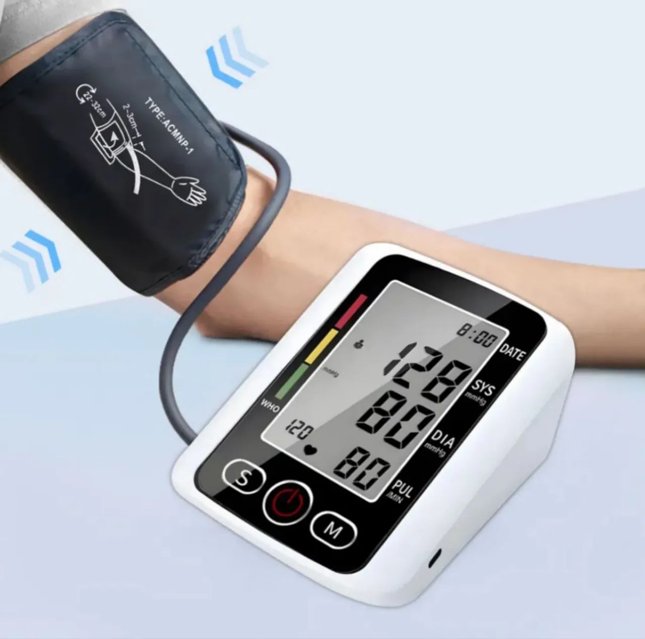 Monitor eletrônico automático pressão arterial de braço, função de voz, cor branca - USB