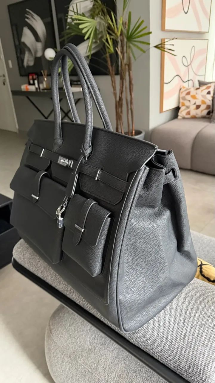 Bolsa estilo Birkin em couro - Foto 3
