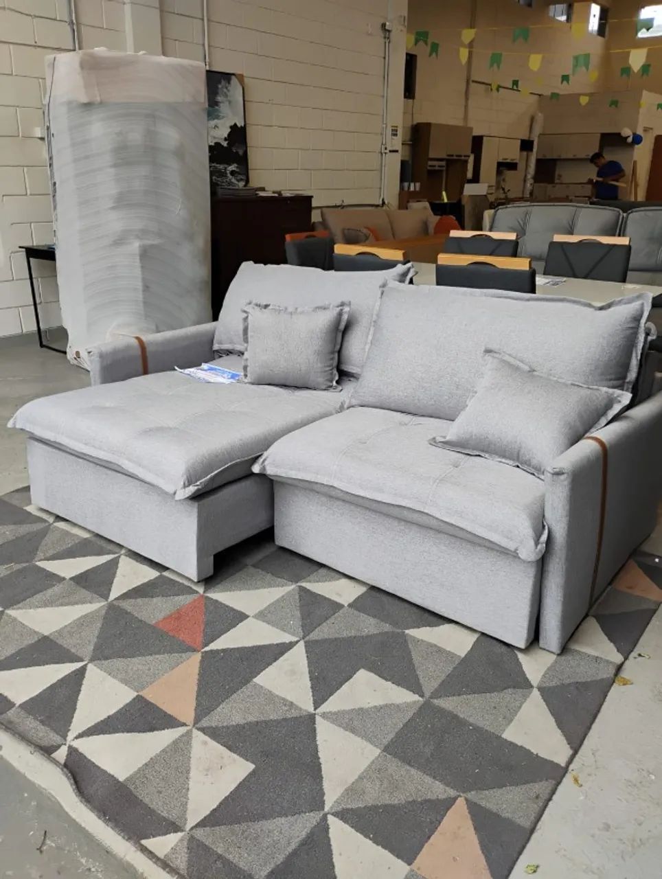 Sofá cama linho cinza 1,90m 3 pessoas